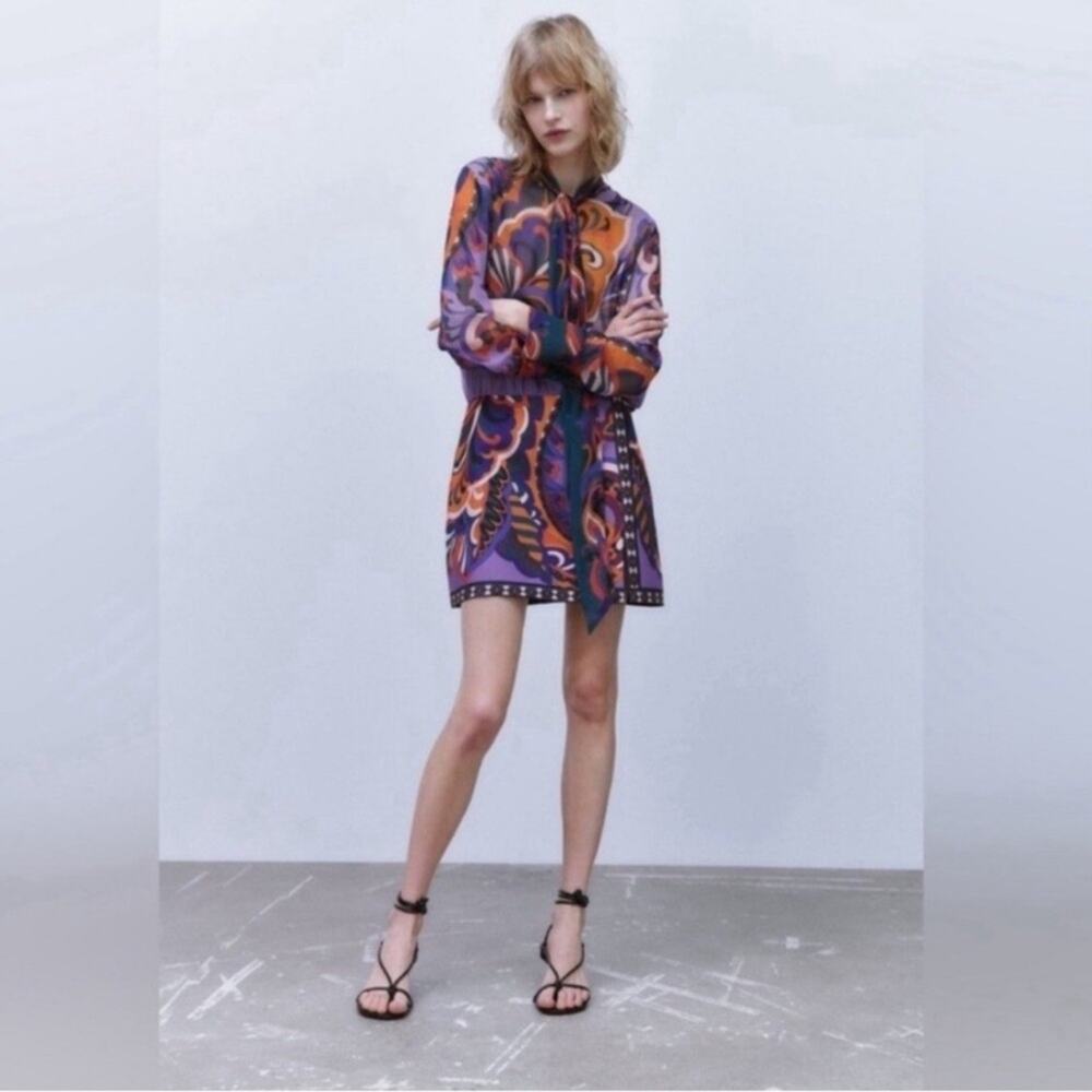 Zara NWOTS Limited Edition Pucci Retro Print Mini Dress size Medium Purple